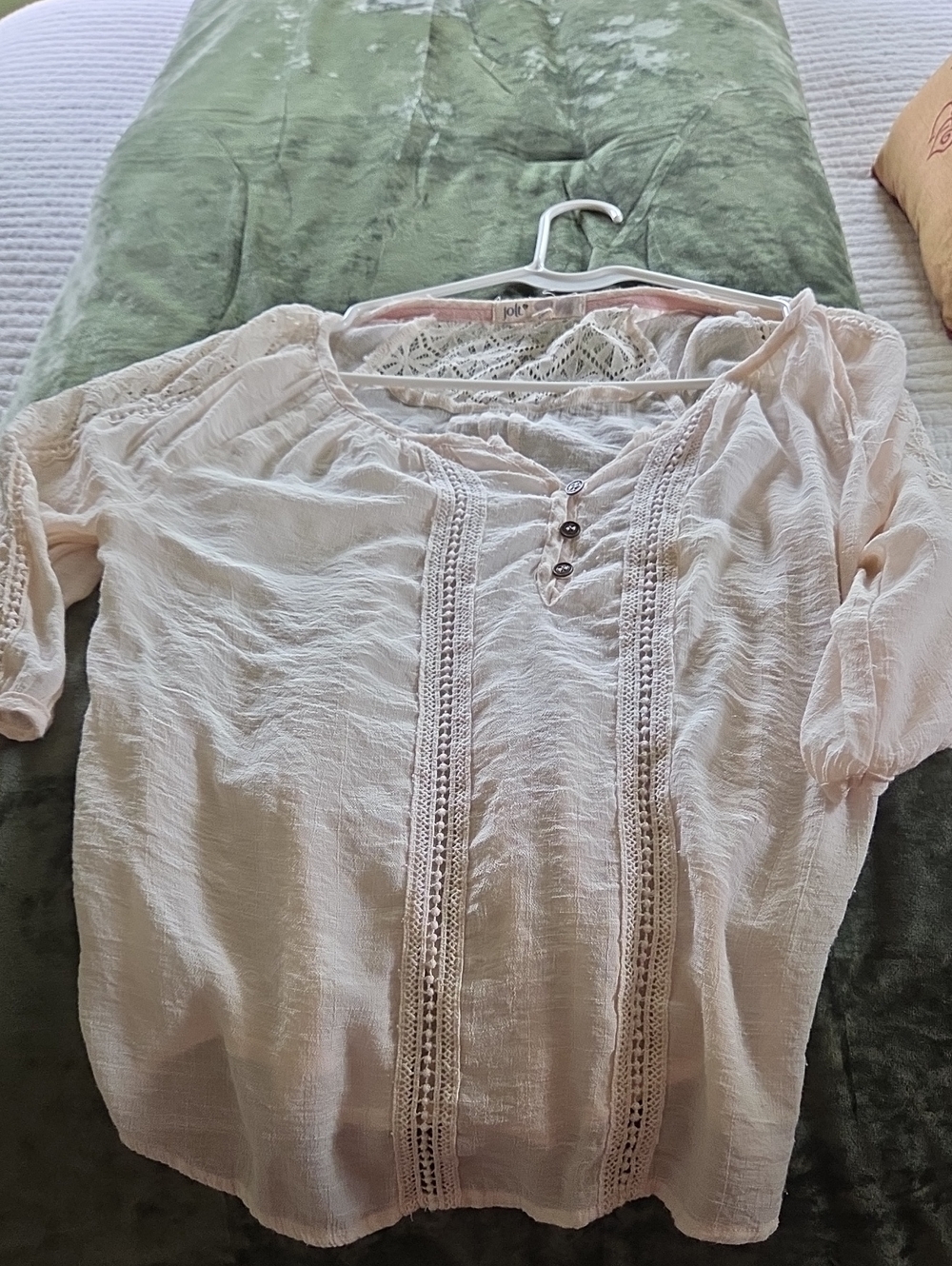 Jolt Light Pink Lace-Trim Peasant Tunic